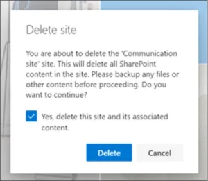 Confirm Deletion of SharePoint Site 
